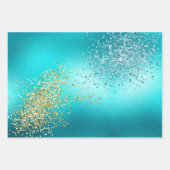 金ゴールドアクアターコイズグリッタースパークルマーメイド ラッピングペーパーシート (正面2)