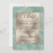 金ゴールドアクアティール（緑がかった色）ターコイズグラムレオパードプリント 招待状 (正面)