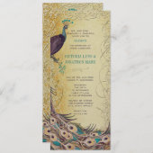 金ゴールドアクアナスアールヌーボーピーコック結婚ズ 招待状 (正面/裏面)