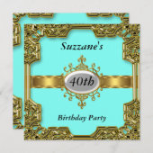 金ゴールドアクアバースデーパーティーグラモールホット招待状 招待状 (正面/裏面)