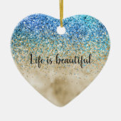 金ゴールドアクアパープルグリッタースパークル セラミックオーナメント (正面)