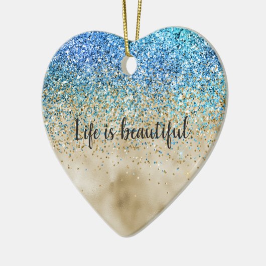 金ゴールドアクアパープルグリッタースパークル セラミックオーナメント (左)