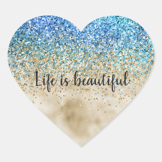 金ゴールドアクアパープルグリッタースパーク ハートシール (正面)