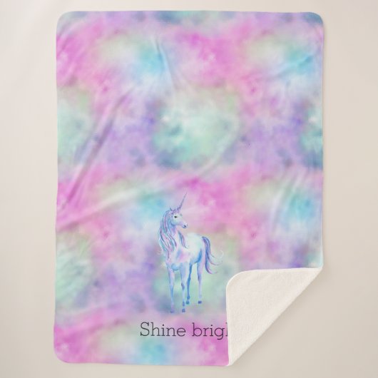 金ゴールドアクアパープルユニコーンスパークル シェルパブランケット (正面)