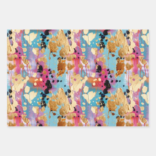 金ゴールドアクアピンク抽象芸術ヒョウ ラッピングペーパーシート (正面2)