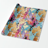 金ゴールドアクアピンク抽象芸術ヒョウ ラッピングペーパー (アンロールド)