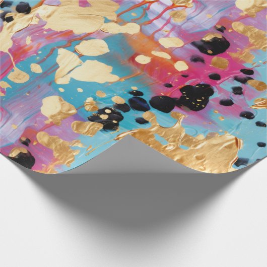 金ゴールドアクアピンク抽象芸術ヒョウ ラッピングペーパー (角)