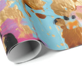 金ゴールドアクアピンク抽象芸術ヒョウ ラッピングペーパー (ロールコーナー)