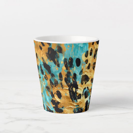 金ゴールドアクアブラックヒョウ動物 カフェラテマグ (正面)