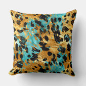 金ゴールドアクアブラックヒョウ動物 クッション (正面)