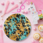 金ゴールドアクアブラックヒョウ動物 ペーパープレート (パーティー)