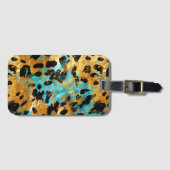 金ゴールドアクアブラックヒョウ動物 ラゲッジタグ (正面横)