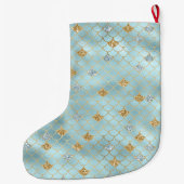 金ゴールドアクアブルーグリッターマーメイドスパークル ラージクリスマスストッキング (裏面)