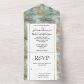 金ゴールドアクアホワイト熱帯葉 オールインワン招待状 (内側)