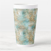 金ゴールドアクアホワイト熱帯葉 カフェラテマグ (正面)