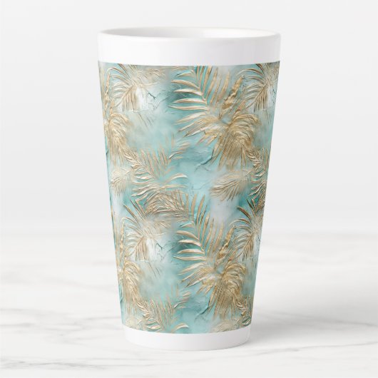 金ゴールドアクアホワイト熱帯葉 カフェラテマグ (正面)