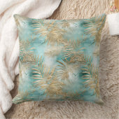 金ゴールドアクアホワイト熱帯葉 クッション (ブランケット)