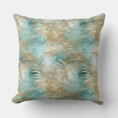 金ゴールドアクアホワイト熱帯葉 クッション (正面)