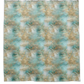 金ゴールドアクアホワイト熱帯葉 シャワーカーテン (正面)