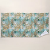 金ゴールドアクアホワイト熱帯葉 ビーチタオル (正面)