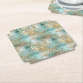 金ゴールドアクアホワイト熱帯葉 ペーパーコースター (アングル)