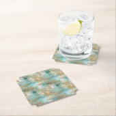 金ゴールドアクアホワイト熱帯葉 ペーパーコースター (インサイチュ)