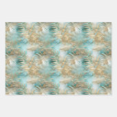 金ゴールドアクアホワイト熱帯葉 ラッピングペーパーシート (正面)