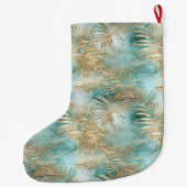 金ゴールドアクアホワイト熱帯葉 ラージクリスマスストッキング (裏面)