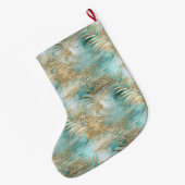 金ゴールドアクアホワイト熱帯葉 ラージクリスマスストッキング (裏面 (吊り時))