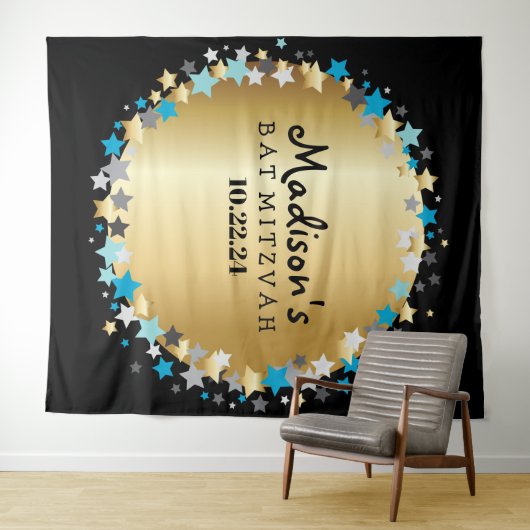 金ゴールドアクア金ゴールドスターズバルミツワーフォトオペバックドロップ タペストリー (インサイチュ(横))