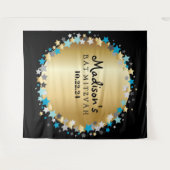 金ゴールドアクア金ゴールドスターズバルミツワーフォトオペバックドロップ タペストリー (正面(横))