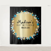 金ゴールドアクア金ゴールドスターズバルミツワーフォトオペバックドロップ タペストリー (正面)