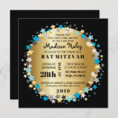 金ゴールドアクア金ゴールドスターバーバルミツワー招待状 招待状 (正面/裏面)