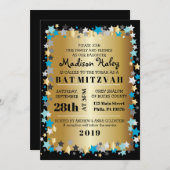 金ゴールドアクア金ゴールドスターバーバルミツワー招待状 招待状 (正面/裏面)