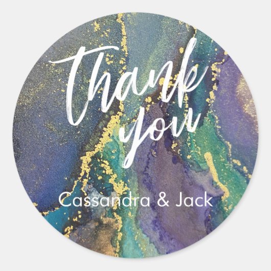 金ゴールドアクセント付き液体抽象芸術アートカジュアルハンド ラウンドシール (正面)