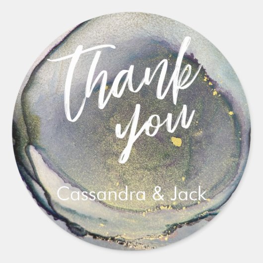 金ゴールドアクセント付き液体抽象芸術アートカジュアルハンド ラウンドシール (正面)