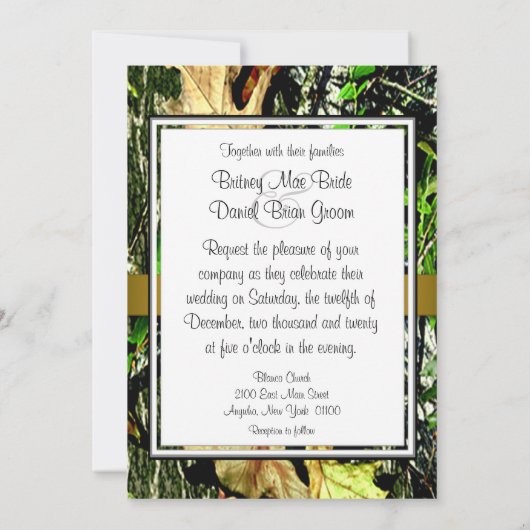 金ゴールドアクセント狩り迷彩柄結婚式招待状 招待状 (裏面)