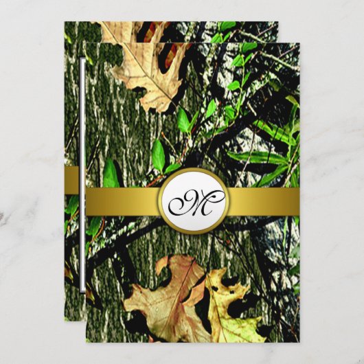 金ゴールドアクセント狩り迷彩柄結婚式招待状 招待状 (正面/裏面)