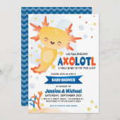 金ゴールドアクソロトルボーイ赤ちゃんシャワー 招待状 (正面/裏面)