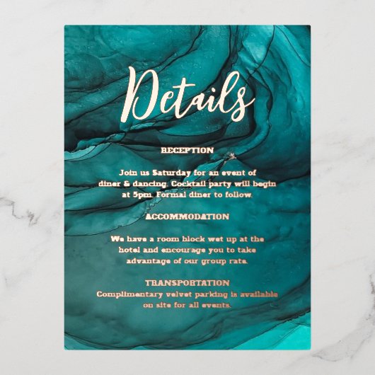 金ゴールドアゲートマーブルズ結婚詳細ズカード 箔招待状ポストカード (正面)