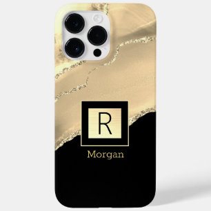 金ゴールドアゲート、名前&モノグラム、ブラック&金ゴールドボックス Case-Mate iPhone 14 PRO MAXケース