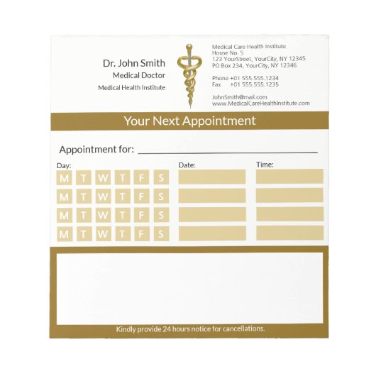 金ゴールドアスクレピウスクラスノーブル医療アポイントメント ノートパッド (正面)