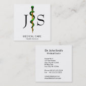 金ゴールドアスクレピウス医療のハーブグリーンロッド スクエア名刺 (正面/裏面)