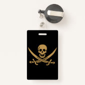 金ゴールドアステカスカル&カトラスパイレーツカリコジャック バッジ (裏面リトラクタブル付き)