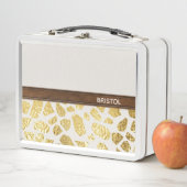 金ゴールドアニマルプリントフェイクレザートリパーソナライズされたム メタルランチボックス (インサイチュ)