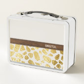 金ゴールドアニマルプリントフェイクレザートリパーソナライズされたム メタルランチボックス (裏面)