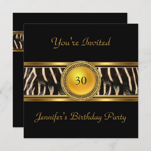 金ゴールドアニマルワイルド招待状30th誕生日パーティー4 招待状 (正面/裏面)