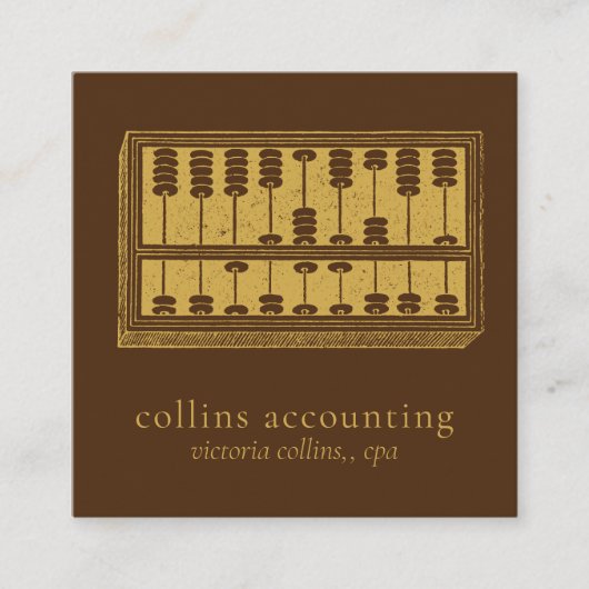 金ゴールドアバカスQRコードブラウンスクウェアBizカード スクエア名刺 (正面)