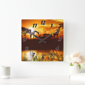 金ゴールドアフリカンスカイサファリジャングルスクエアウォールクロック スクエア壁時計 (ホーム)