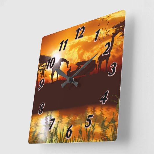 金ゴールドアフリカンスカイサファリジャングルスクエアウォールクロック スクエア壁時計 (傾斜)